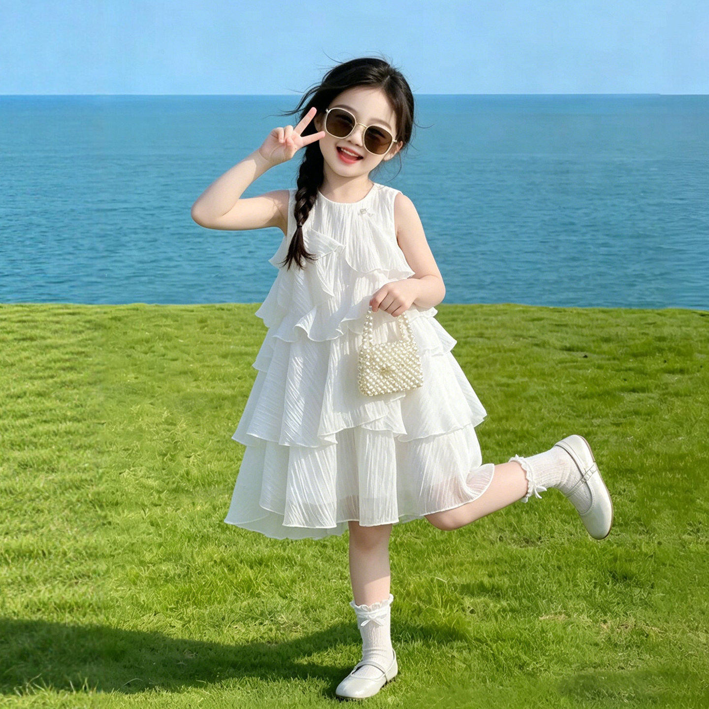 女童连衣裙2026新款夏高级感公主风小女孩夏季超仙裙子儿童蛋糕裙