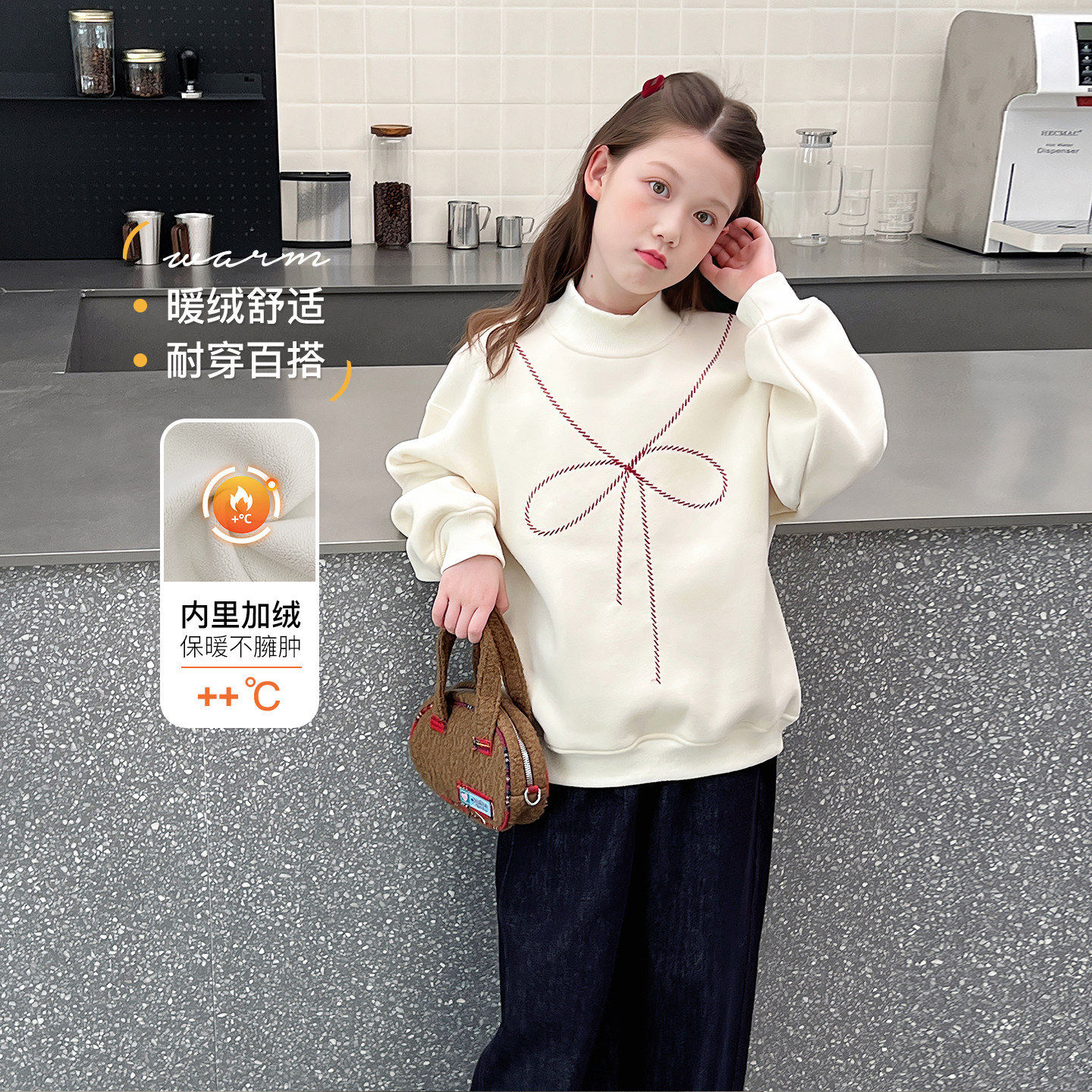 冬装加厚一体绒女童宽松卫衣