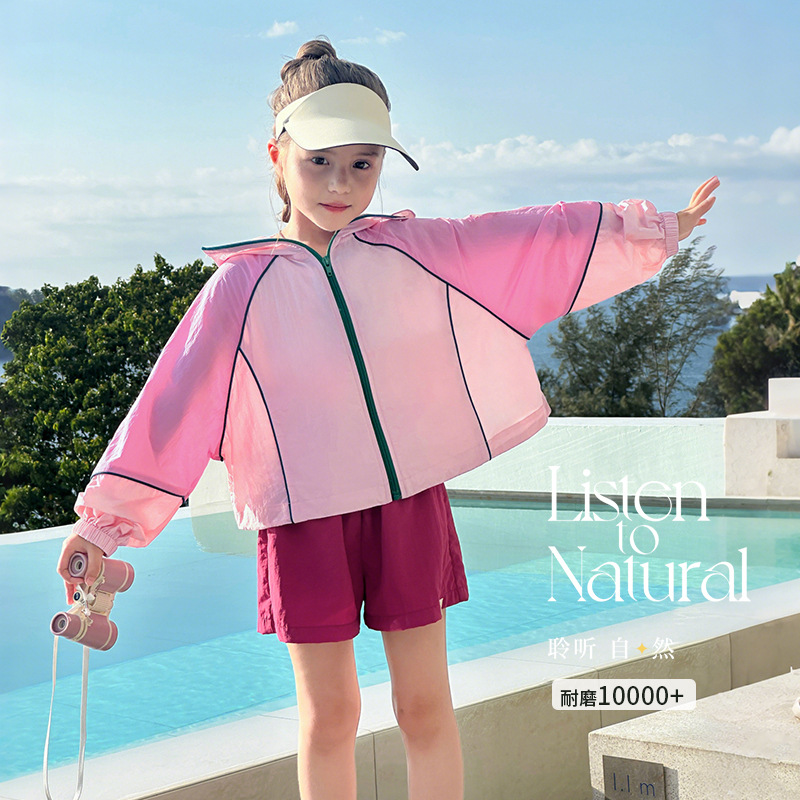 女大童洋气男女童冲锋衣2025夏季新款儿童户外亲子装拼接防晒衫