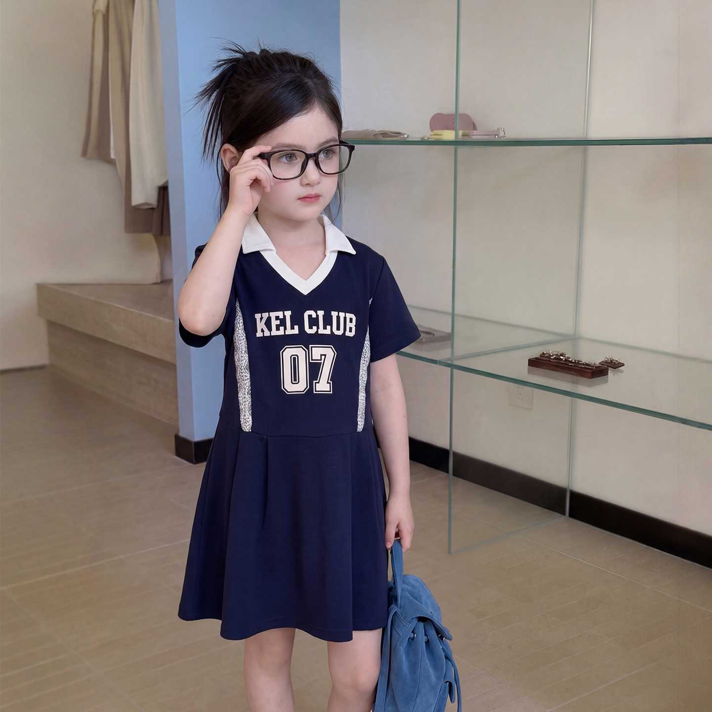 女童连衣裙夏薄款高级感学院风小女孩夏季裙子韩系儿童夏装POLO裙