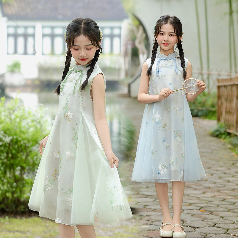 女童新款旗袍连衣裙女孩中国风汉服中式六一表演服中大童裙子潮