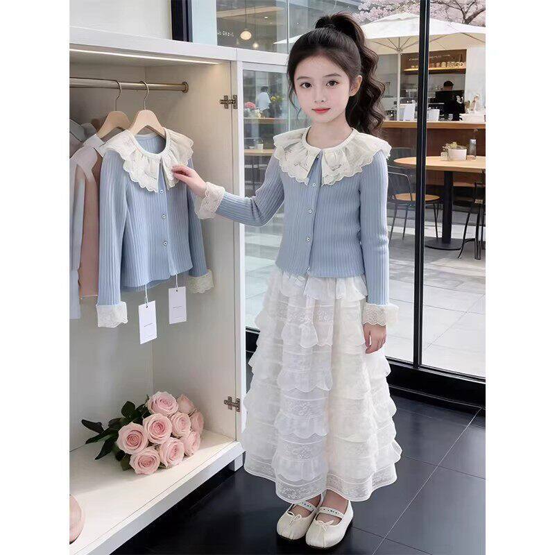 女童连衣裙春季2026新款儿童半身裙针织开衫公主裙小女孩春装套装