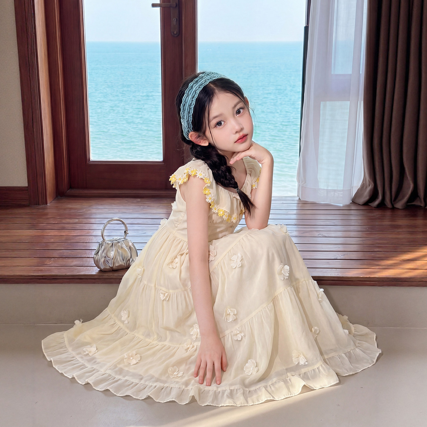 女童独特漂亮连衣裙设计感小女孩绝美公主裙中大儿童夏季碎花裙子