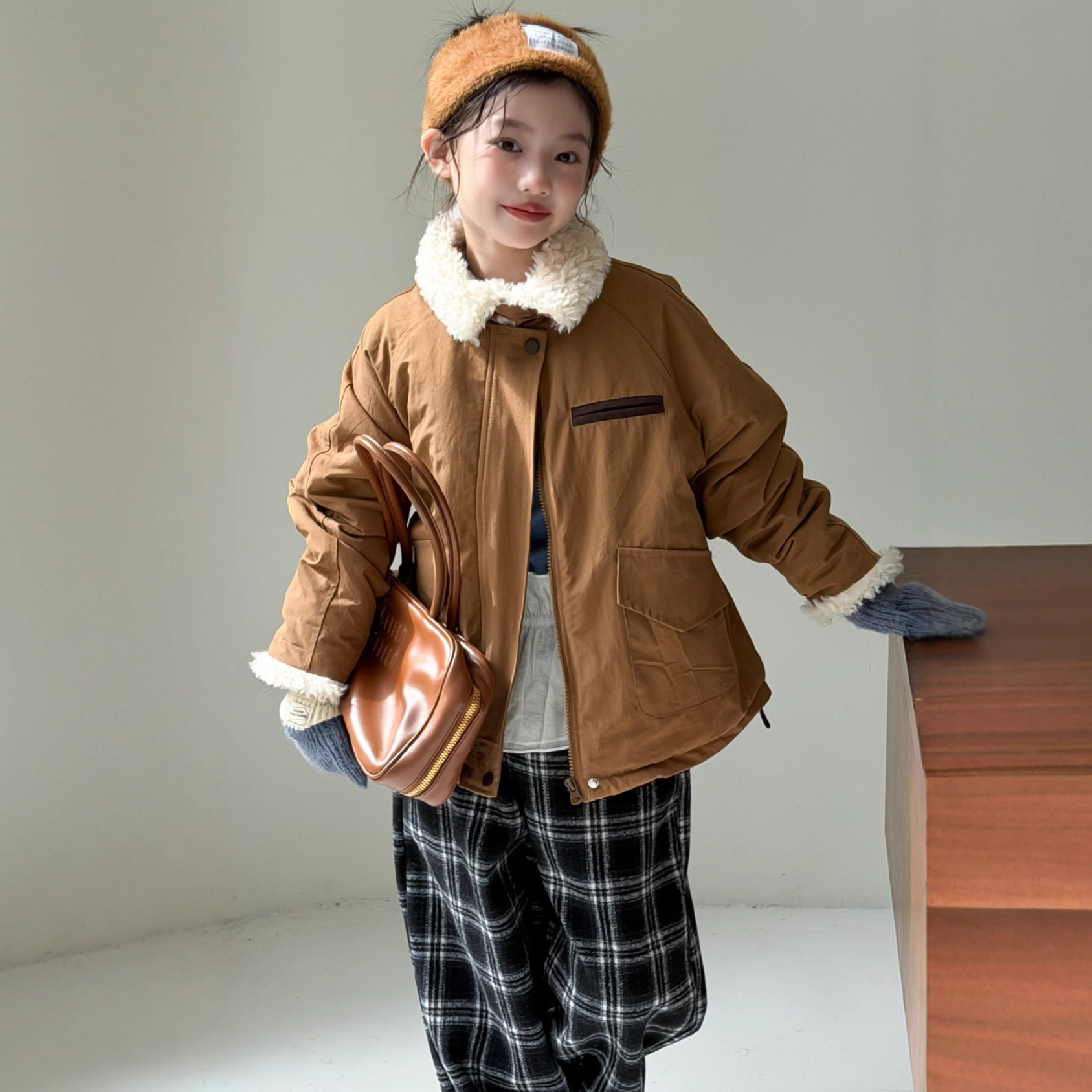 儿童夹棉外套2025冬季新款女童翻领加绒加厚保暖派克服夹克棉衣