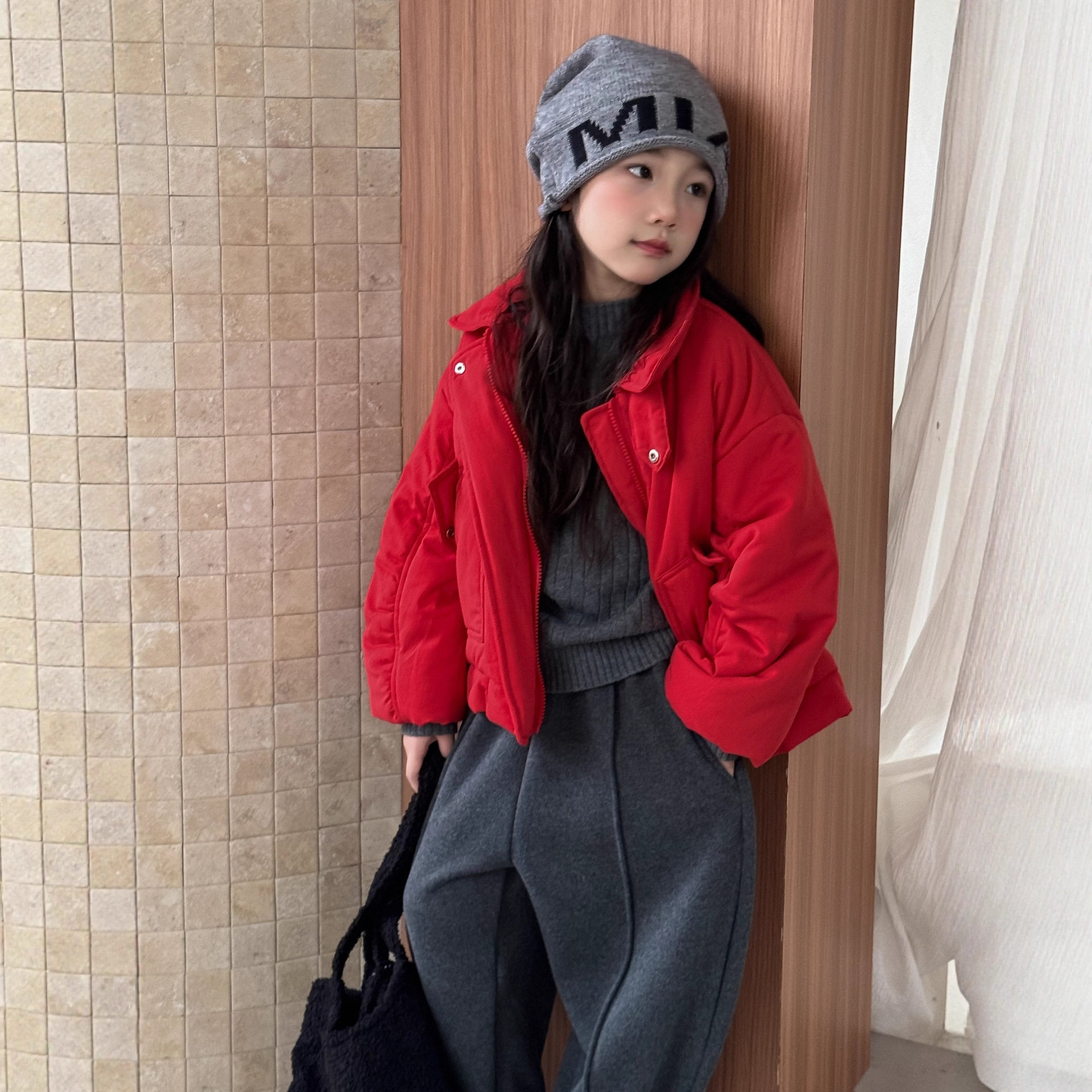 萱萱酱2025儿童棉服新年短款女男童韩版羽绒棉服儿童红色夹克年服