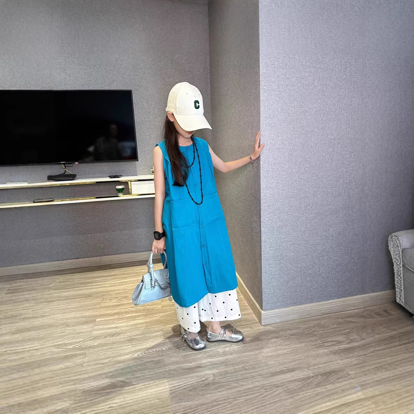 女童长款无袖衬衫连衣裙套装2026夏季新款白色阔腿裤子森系两件套