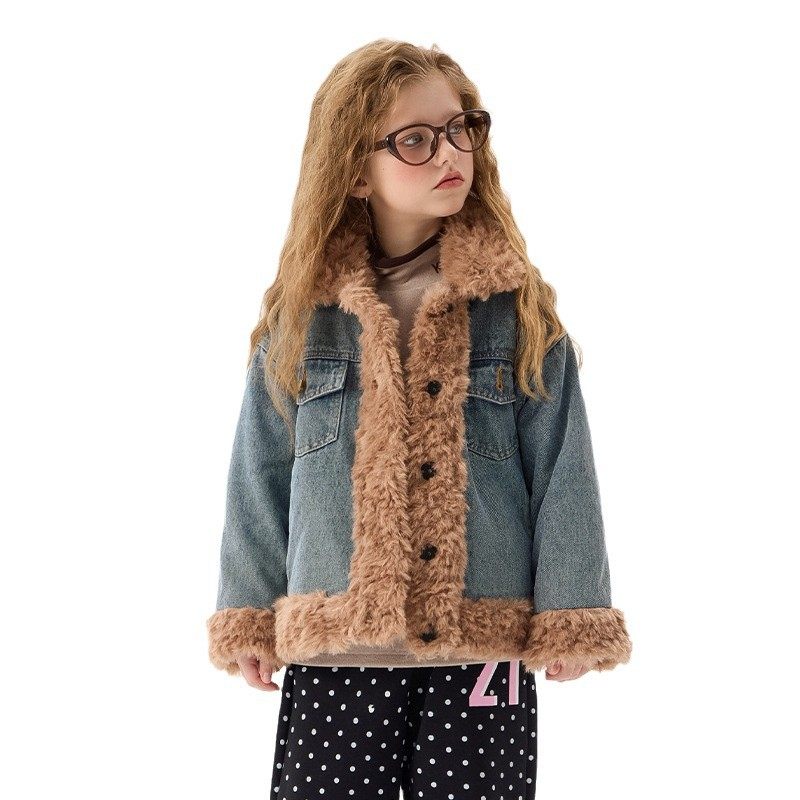 儿童牛仔加绒外套2025冬季新款女童韩版加厚上衣中大童羊羔绒冬装