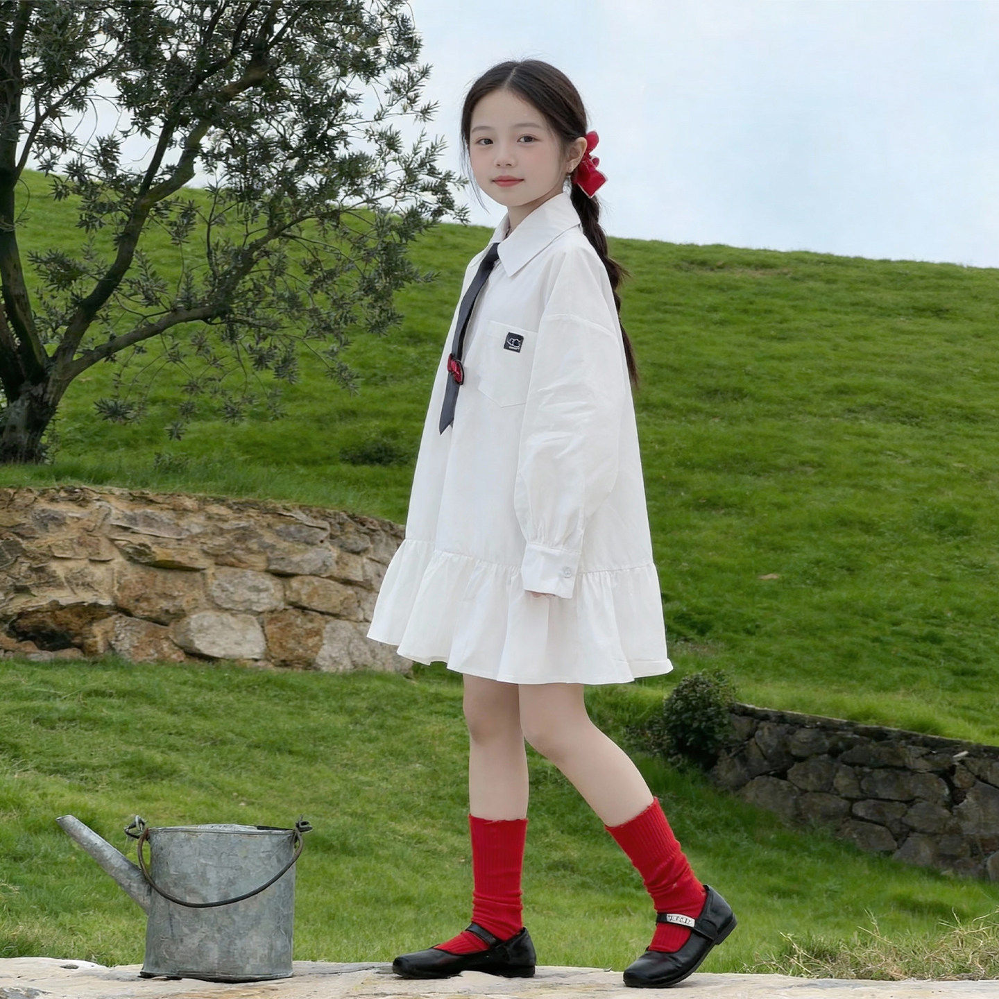 女童衬衫连衣裙2026新款中大童洋气polo裙儿童女孩春装韩版公主裙