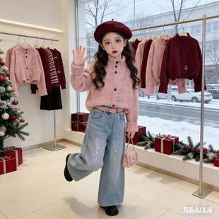 女童冬装套装2026新款儿童洋气韩版高领毛衣两件套小女孩冬季衣服