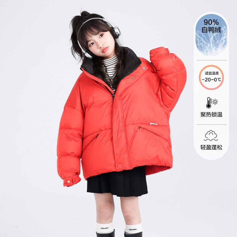 女大童冬季红色新年面包服羽绒服2025新款儿童装冬装加厚防寒外套