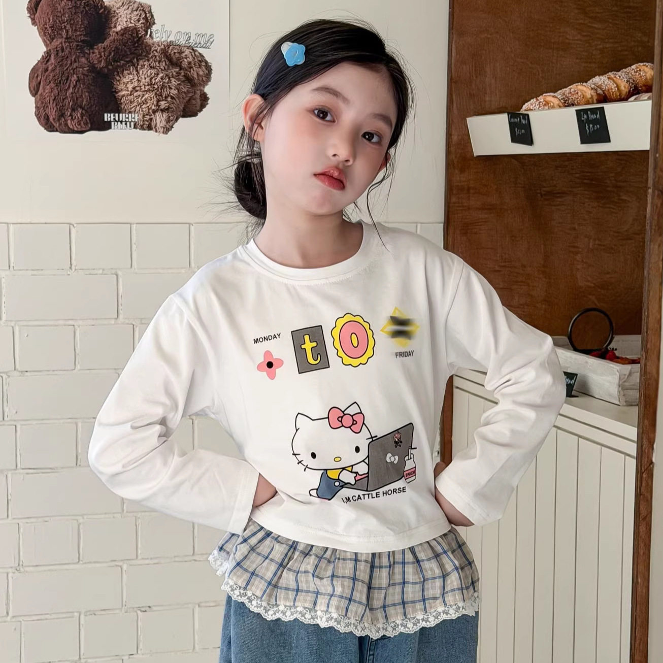 童T恤2026春季新款女童卡通印花短款宽松t恤衫女宝上衣打底衫