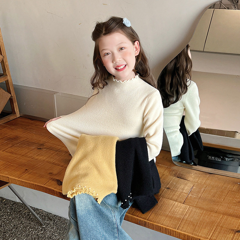 加厚儿童洋气白毛衣女童修身上衣大童内搭针织衫女孩2025冬装新款