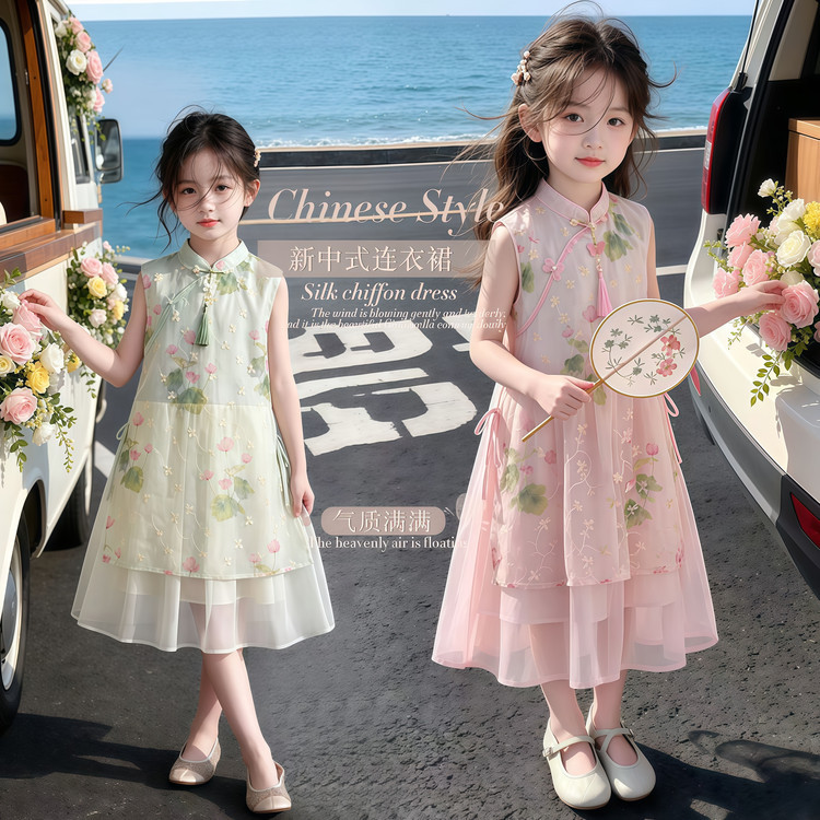 女童国风连衣裙夏季2026新款儿童汉服旗袍裙夏装女大童新中式裙子