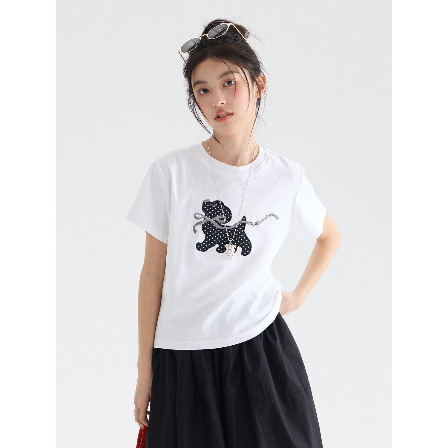 女童波点小狗刺绣t恤2026夏装新款儿童韩版洋气短袖宽松休闲上衣