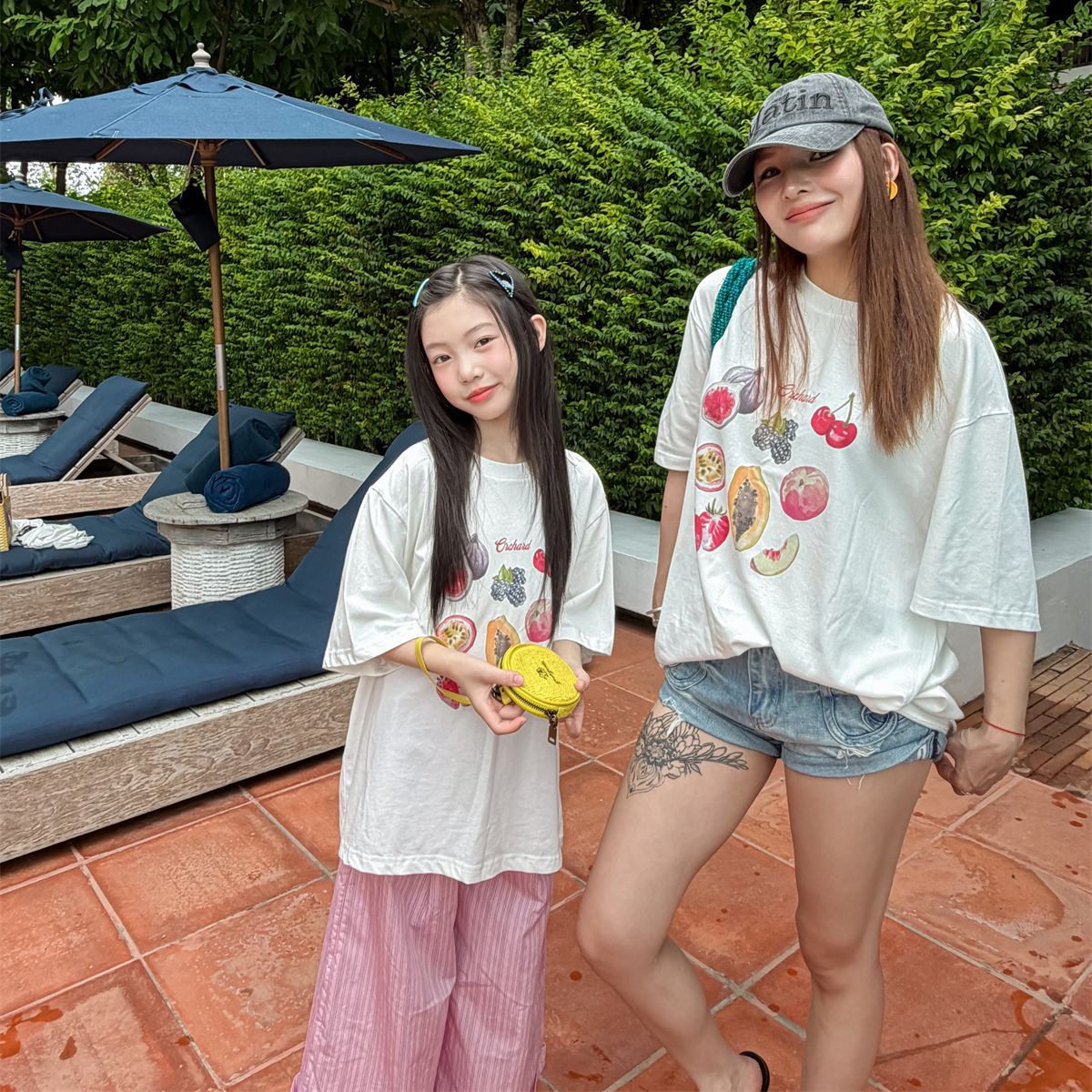 花与寻女童2026新款夏季印花亲子T恤儿童成人同款休闲短袖母女装