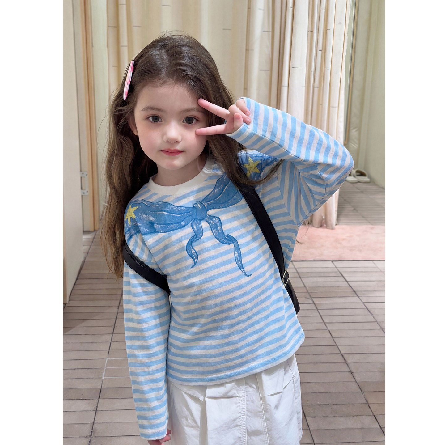 超好看女童长袖T恤2026春季儿童韩版宽松条纹打底衫洋气百搭上衣