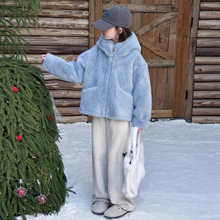女童小香风毛毛衣冬装2025新款大童超好看皮毛一体外套儿童仿皮草