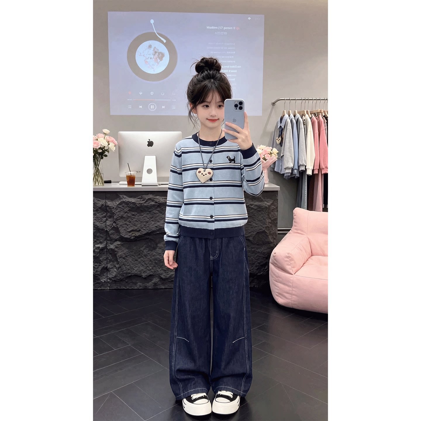 秋季女童韩范洋气长袖开衫毛衣