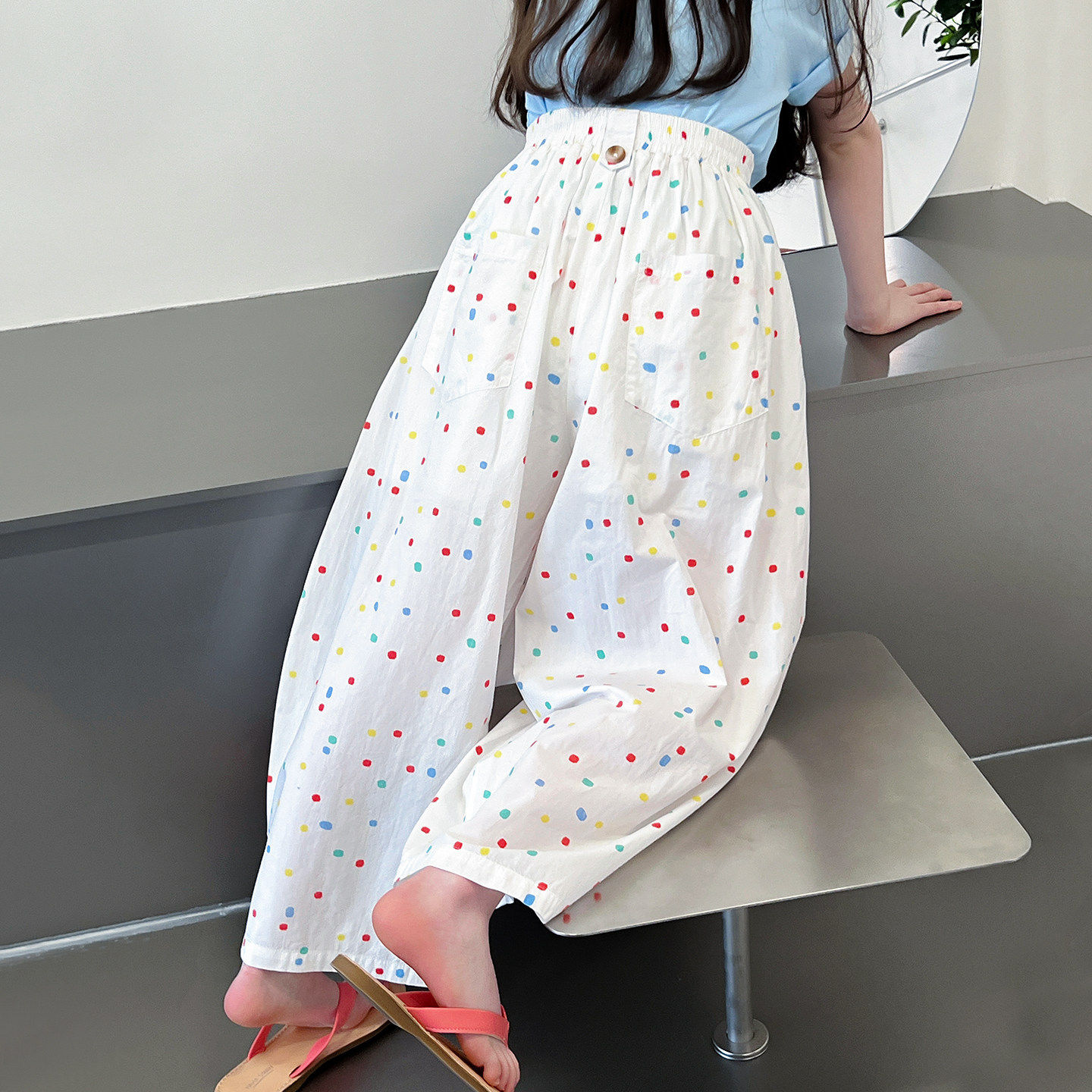 女童宽松休闲九分裤儿童洋气白裤子大童防蚊长裤女孩2026夏装新款