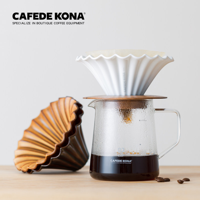 日本产CAFEDEKONA荷叶咖啡陶瓷 滤杯 滴漏式手冲滤杯锥形蛋糕杯