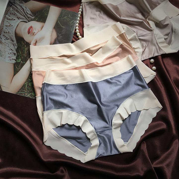 丝滑无痕缎面亮光裸感女士中腰三角内裤女