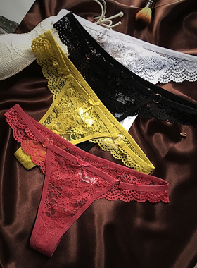 性感低腰丁字裤 T裤女透明蕾丝女士内裤女