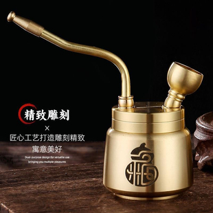 黄铜百福圆筒水烟壶健康过滤水斗壶可拆卸粗支烟丝烟叶通用水烟斗