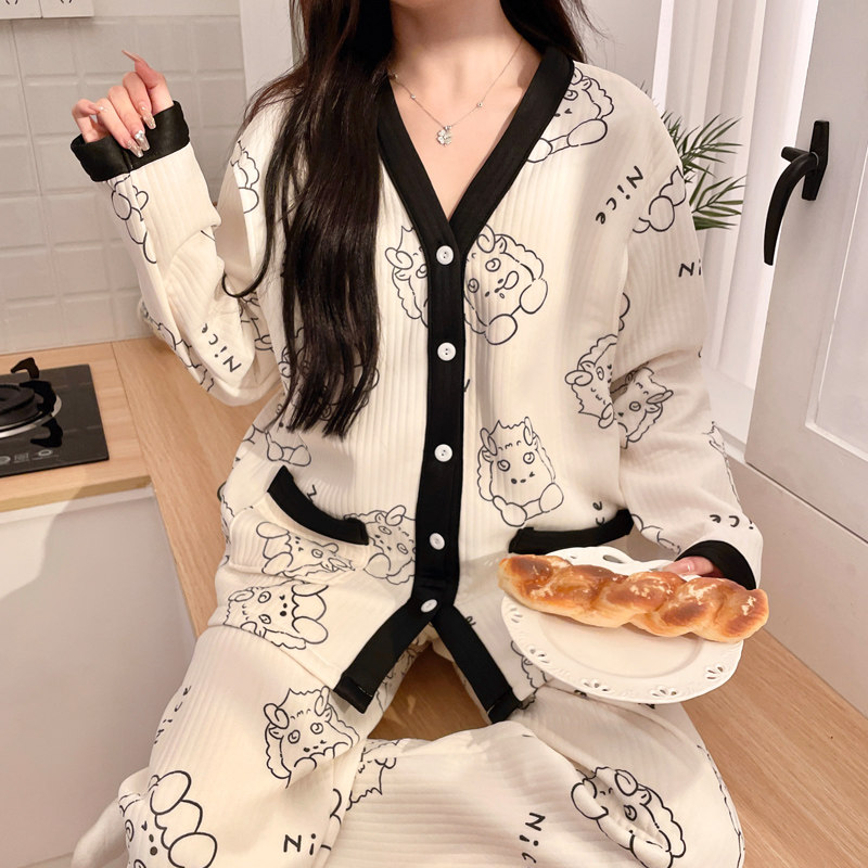 空气棉月子服春秋冬季孕妇睡衣加厚套装产后纯棉哺乳期家居服喂奶
