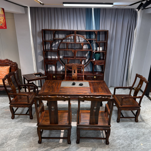 东阳国标红木家具印尼黑酸枝茶桌椅组合茶台阔叶黄檀湿泡茶桌