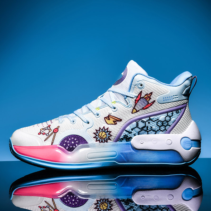 高帮篮球鞋男女款卡通印花减震橡胶底防滑耐磨学生专业实战篮球鞋