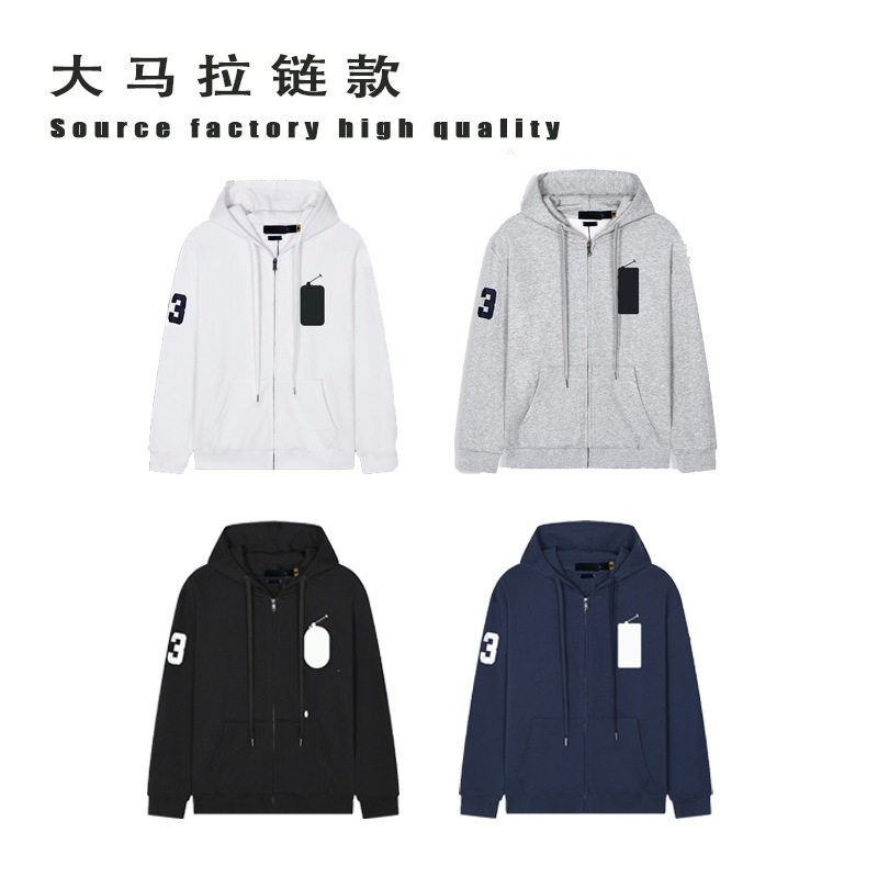 山东即墨春秋薄款大马连帽RL开衫纯色卫衣刺绣宽松保罗男装Polo外