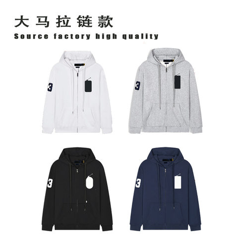 山东即墨春秋薄款大马连帽RL开衫纯色卫衣刺绣宽松保罗男装Polo外