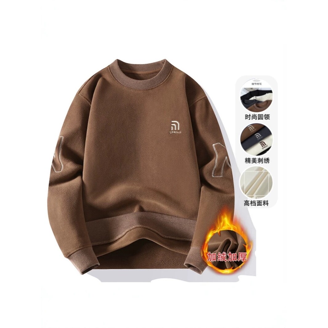 山东即墨男女同款秋冬季加绒加厚卫衣重磅纯色刺绣大码百搭保暖长