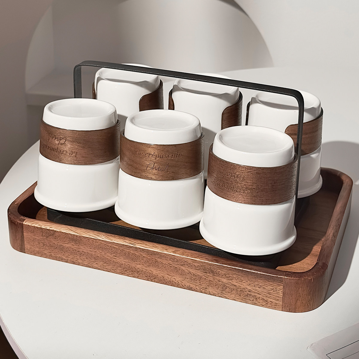 ins风简约白色陶瓷台阶手握杯咖啡拿铁杯防烫竹套奶茶水杯子套装