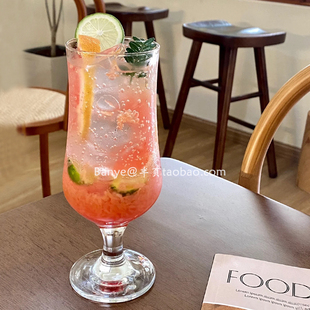 ins冰美式 咖啡馆高颜值苏打气泡水杯玻璃杯奶昔杯甜品杯子 咖啡杯