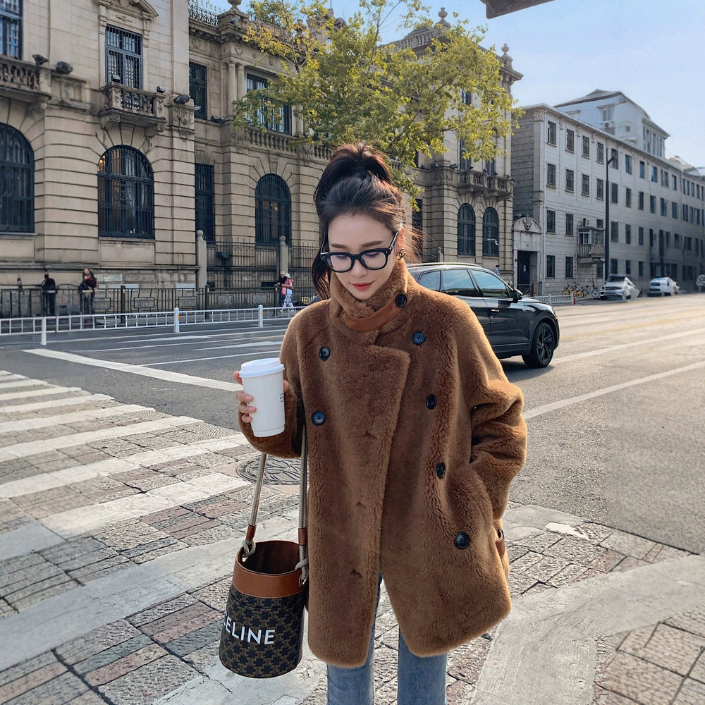 羊剪绒大衣皮草外套皮毛一体冬女