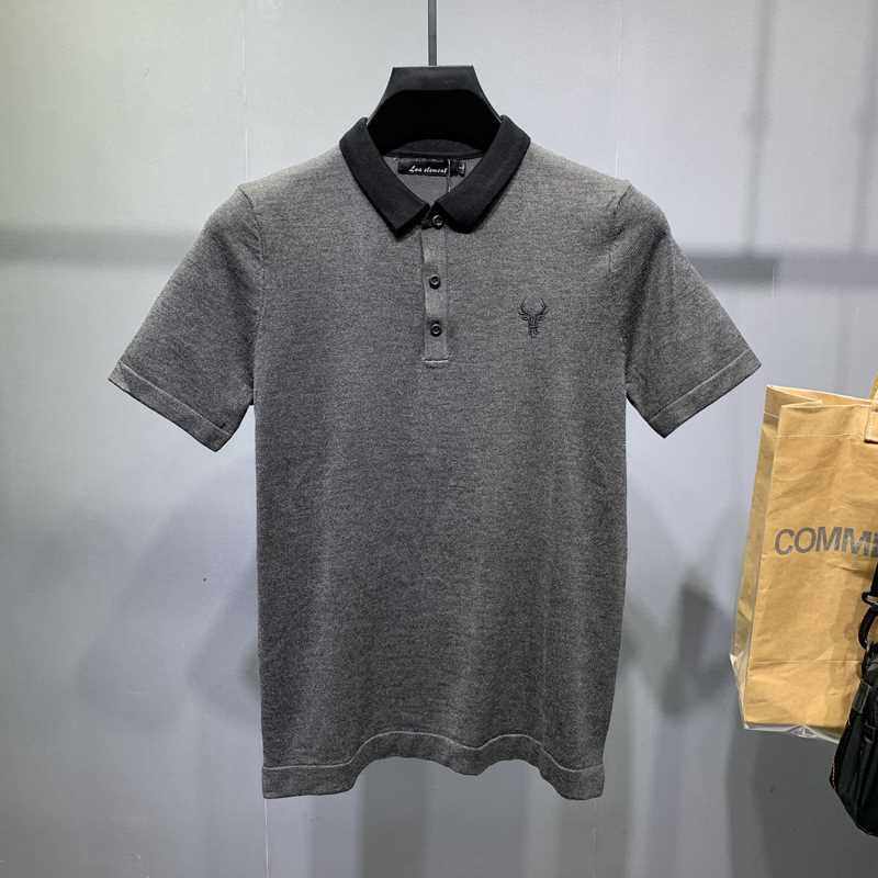 秋冬季加厚半截袖男士翻领短袖毛衣刺绣韩版2022针织POLO衫休闲潮
