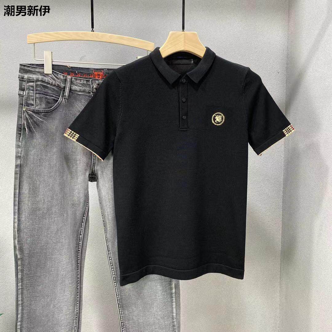 男士秋季新款2021短袖毛衣青年大码针织POLO衫上衣百搭半袖毛衫潮