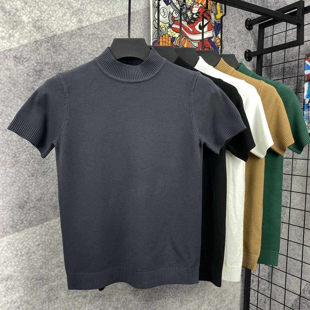 2022新品秋冬款半高领毛衣百搭修身打底衫加厚中领潮男短袖针织衫