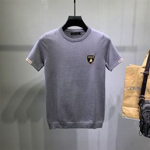 春装男士针织上衣短袖东北大码胖子打底毛衣紧身肥佬红色线衫半袖