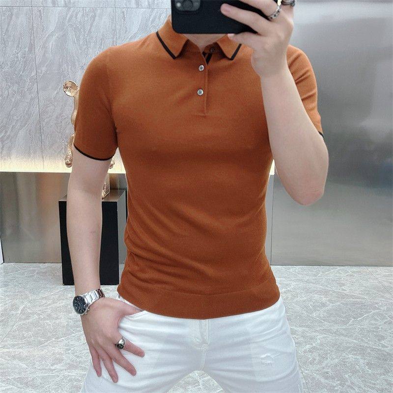 男士夏季纯色新款POLO针织衫商务休闲短袖翻领T恤修身半袖高级感