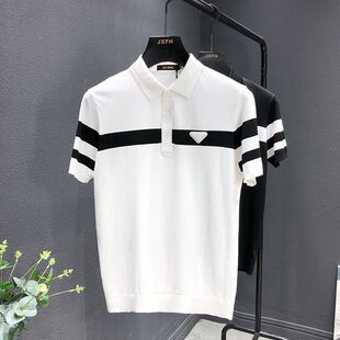 冰丝短袖polo衫男士潮牌冰丝半袖T恤潮流2023夏季新款三角标t恤