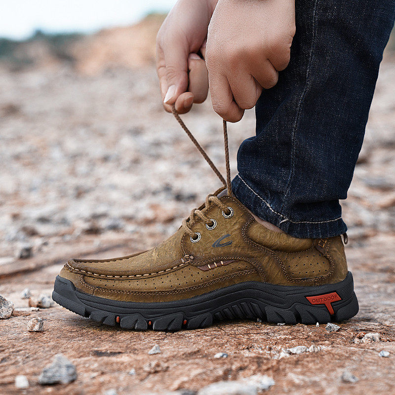 季新款德国骆驼动感真皮头层牛皮休闲皮鞋男厚底增高防滑登山鞋