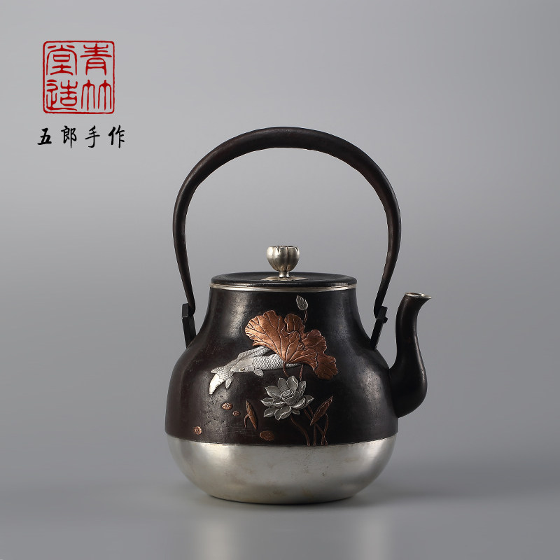 青竹堂 日本铁包银壶纯银999烧水壶纯手工家用茶道煮水壶功夫茶具