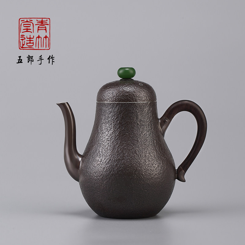青竹堂 银壶泡茶壶纯银急需纯手工茶道家用小茶壶带滤网玉摘茶具