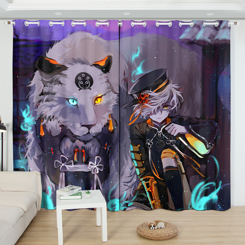 直播背景动漫刀剑乱舞遮阳窗帘不退色免打孔卧室客厅落地窗飘窗帘