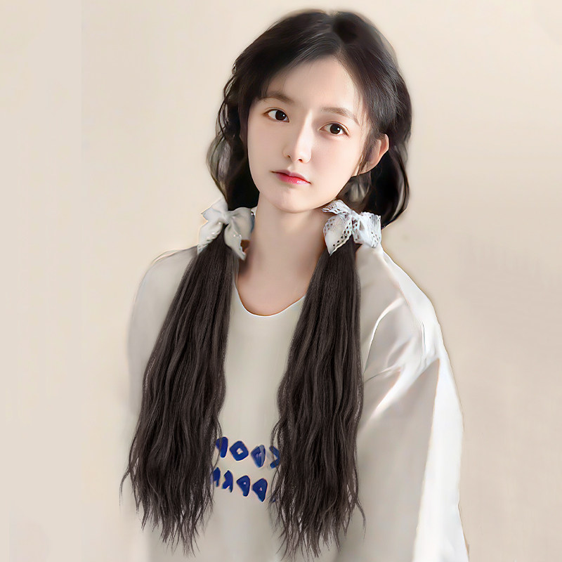 马尾假发辫子女长发仿真发全真人发绑带式可扎低双马尾假发片