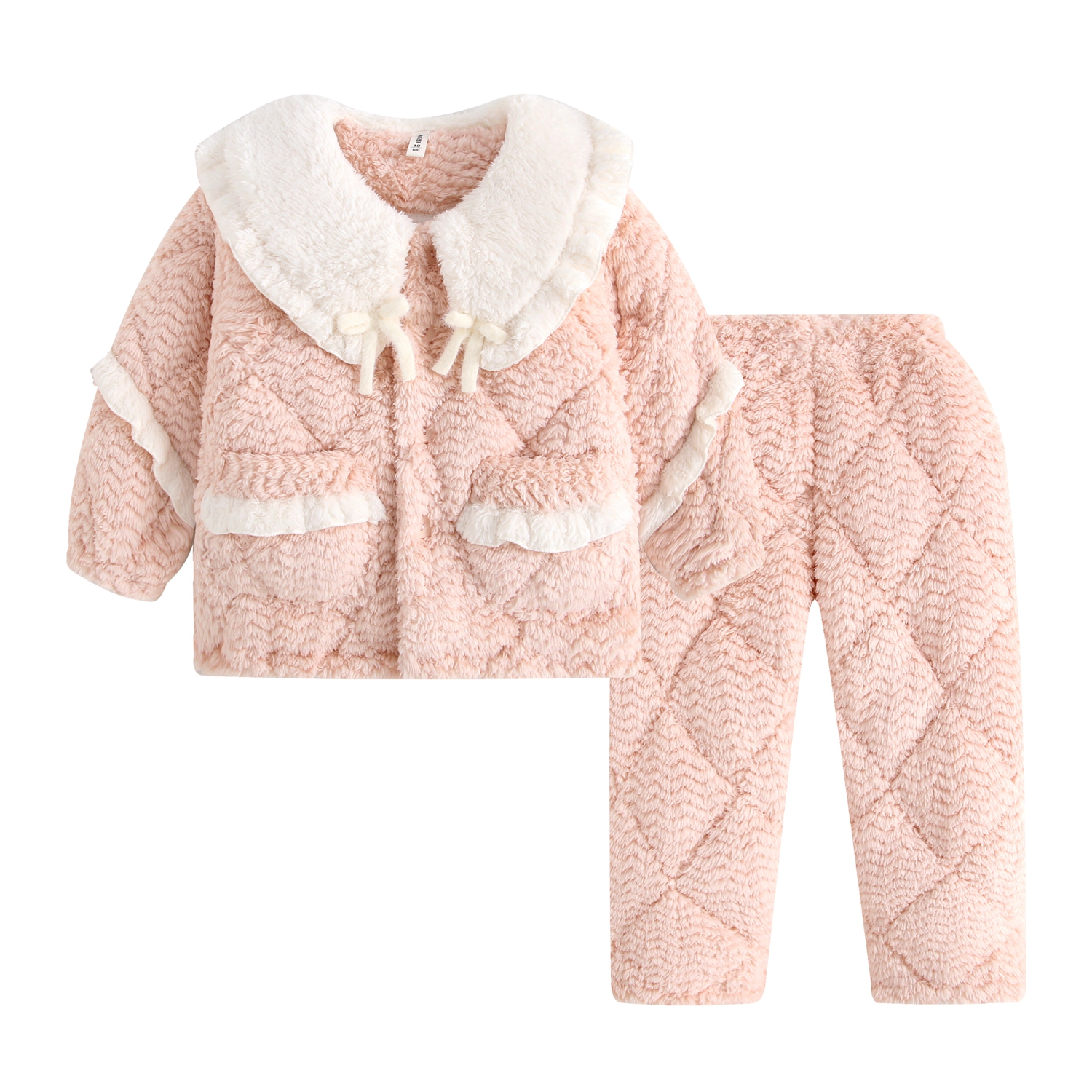 冬季宝宝女孩三层夹棉法兰绒儿童睡衣女童加厚套装家居服公主保暖