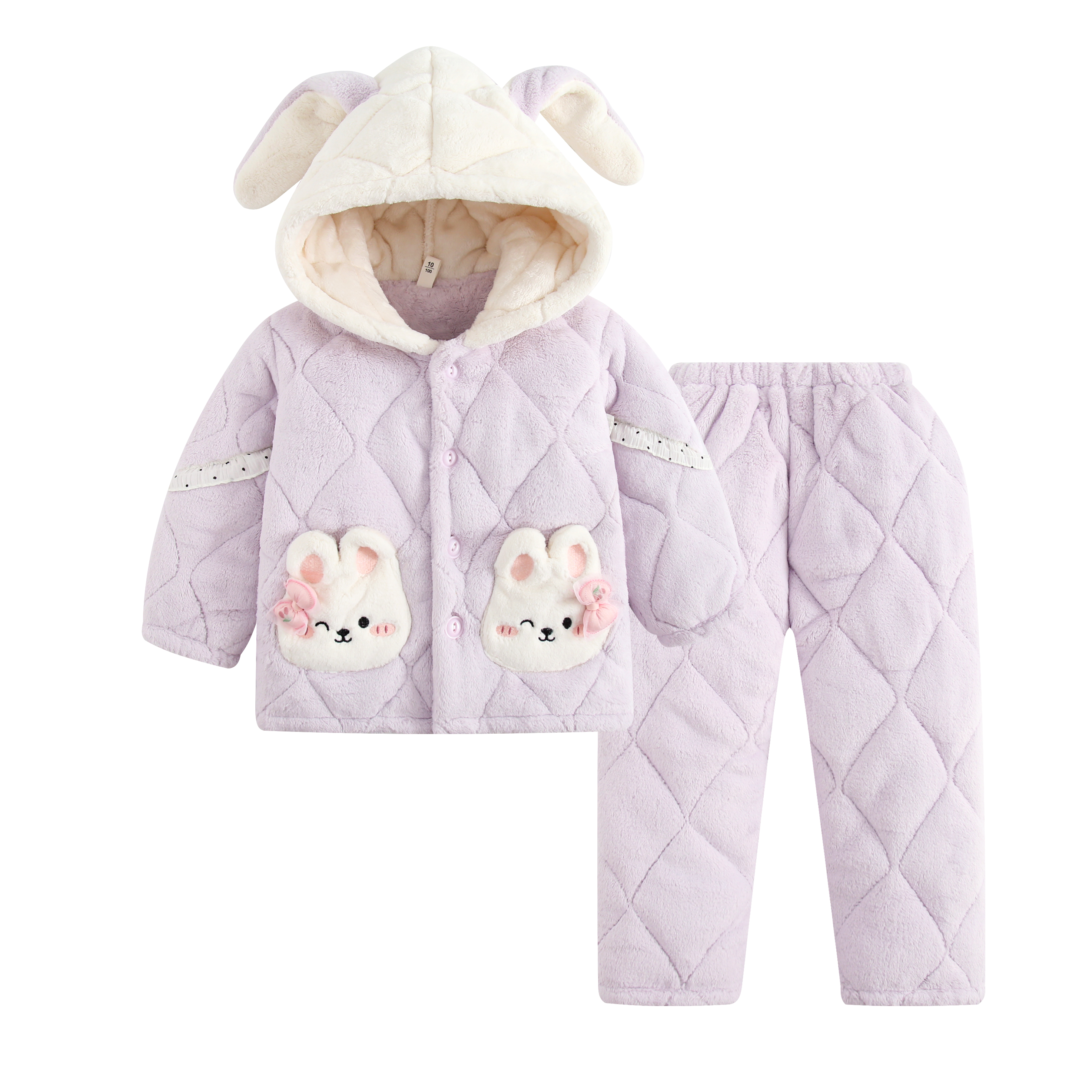 冬季宝宝女孩三层夹棉法兰绒儿童睡衣女童加厚套装家居服公主保暖