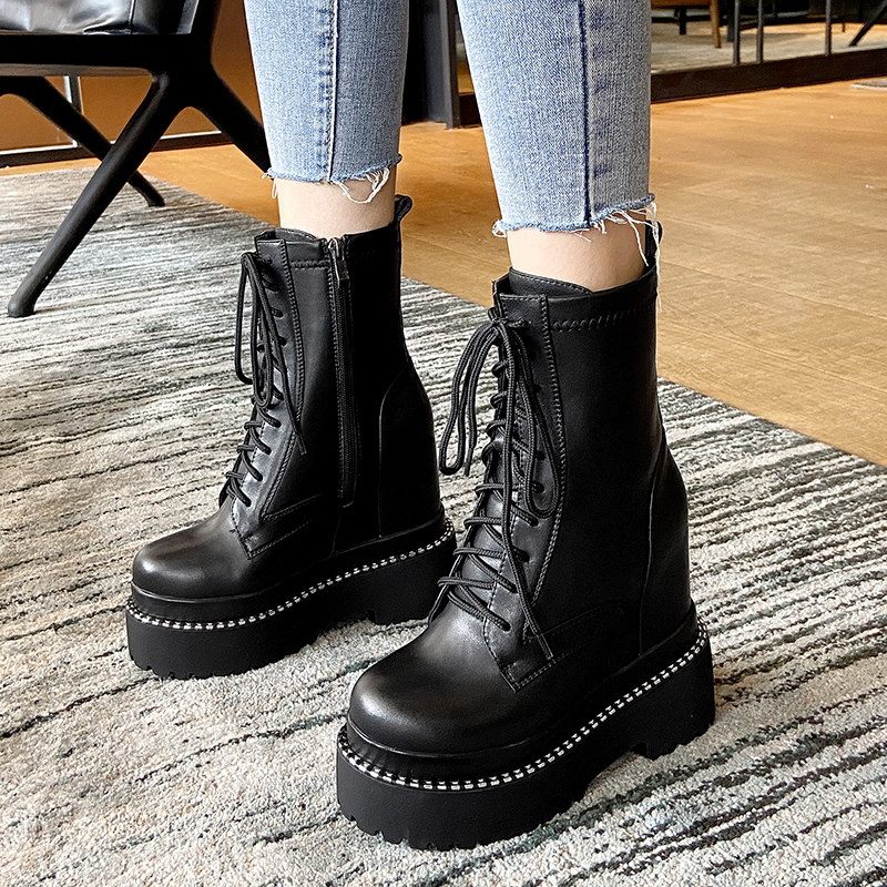 松糕真皮欧美超高跟大小码短靴